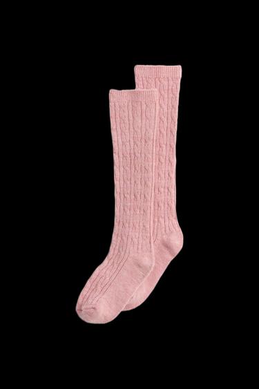 LIMITED EDITION CABLE-KNIT WOOL SOCKS - Mid-pink by Zara