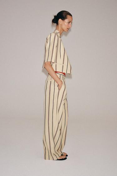 PANTALON À PLIS RAYÉ ZW COLLECTION - Beige de Zara - Image 4