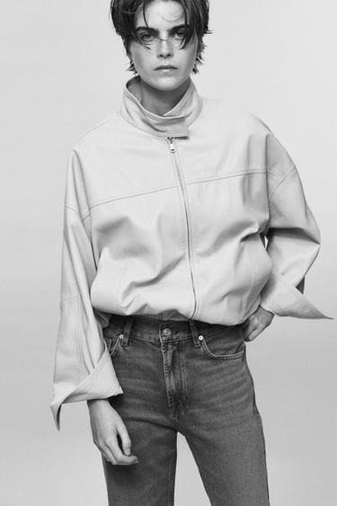 Blouson en cuir à base élastique - Écru de Zara