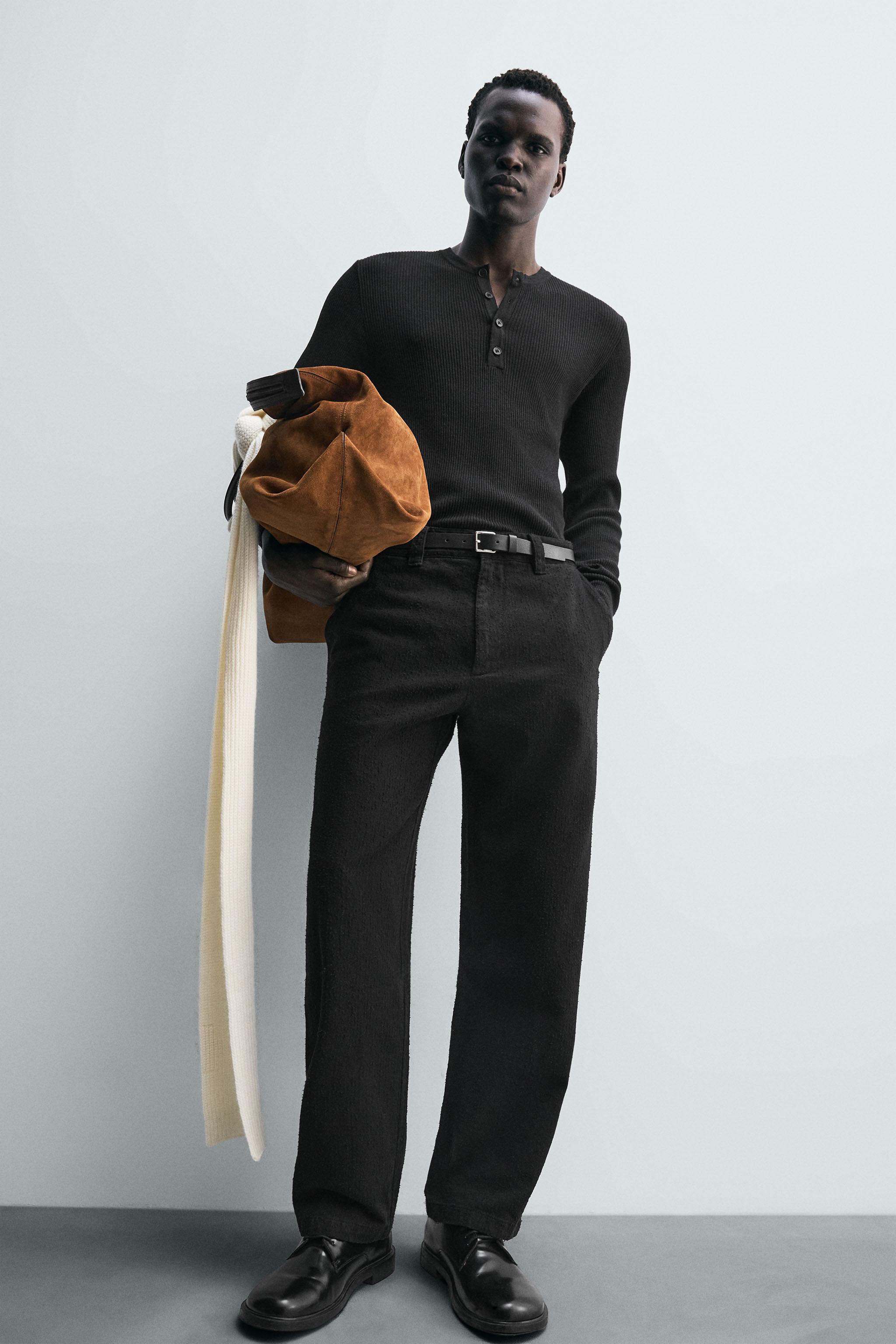 TEXTURED STRAIGHT FIT PANTS