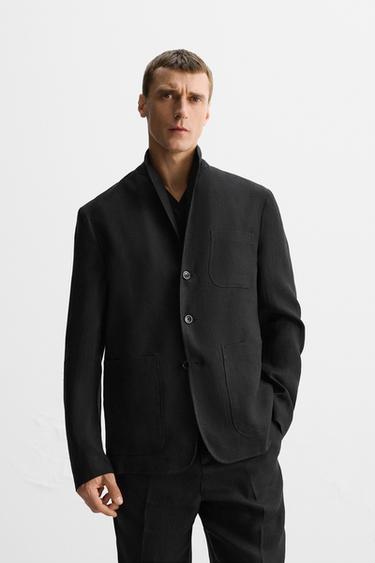 LIMITED EDITION 100% LINEN RELAXED FIT SUIT BLAZER - Black by Zara