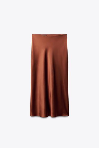 JUPE MI-LONGUE SATINÉE - rouille-foncé de Zara