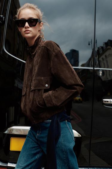 SUEDE LEATHER BOMBER JACKET WITH POCKETS - Brown marl by Zara - Image 6