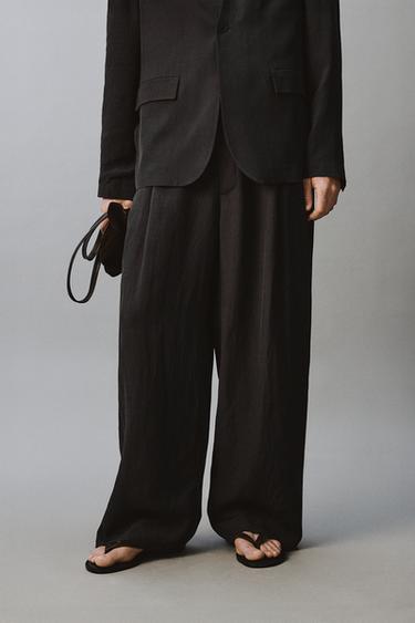 Zara RELAXED FIT WIDE LEG SUIT PANTS - Anthracite grey