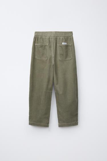 CORDUROY BARREL PANTS — Mid-green 2