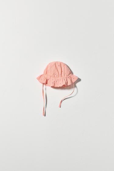 Zara GINGHAM EMBROIDERED FLORAL HAT - Pink