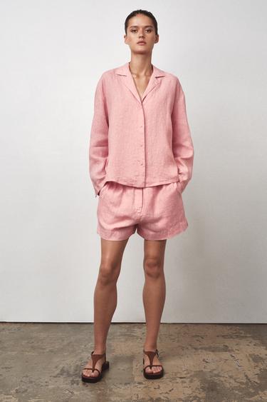 პერანგი 100% სელის ქსოვილი ZW COLLECTION - Zara-ს Pink - სურათი 0