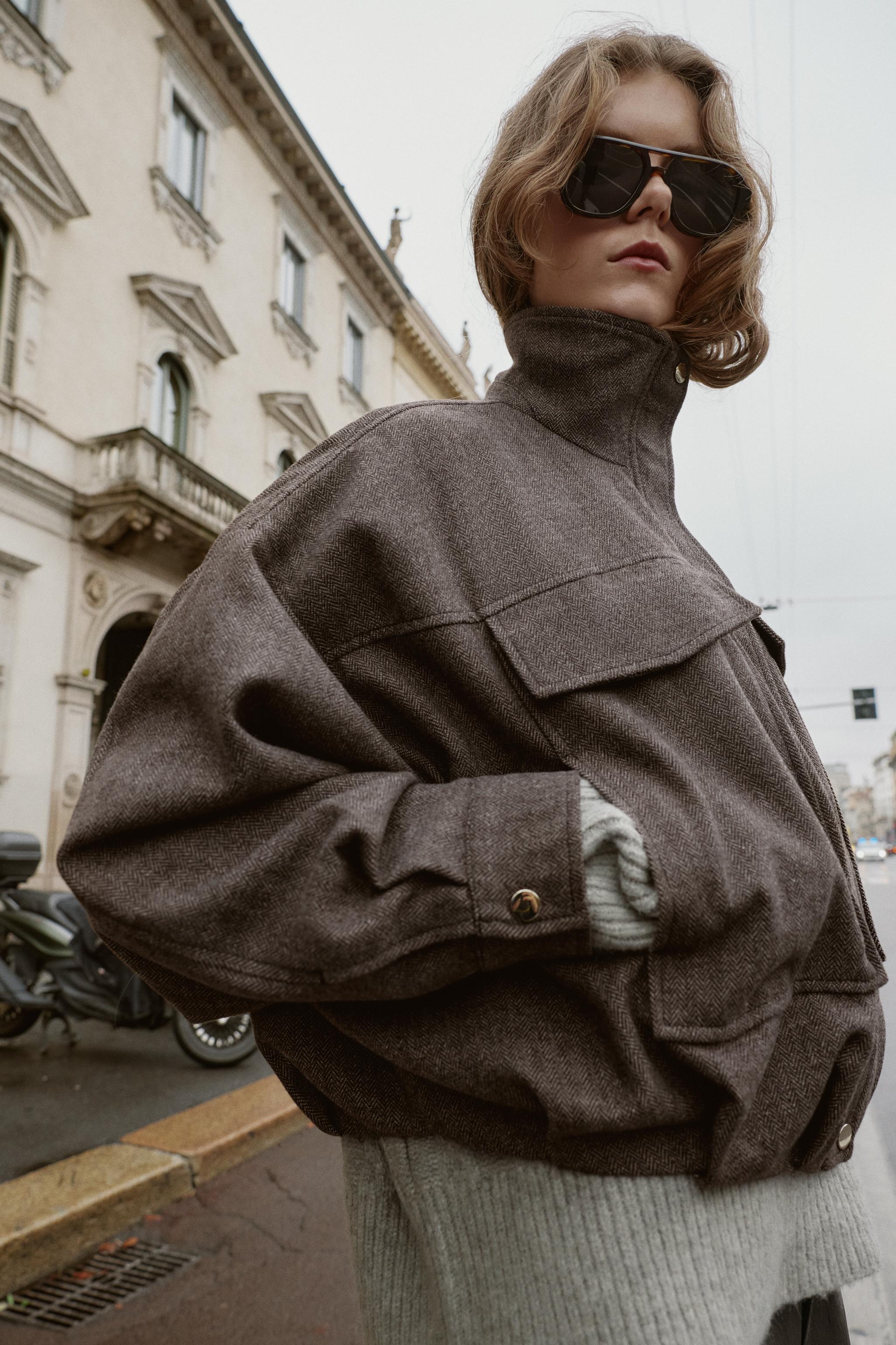 HERRINGBONE BALLOON BOMBER JACKET - Brown | ZARA Spain