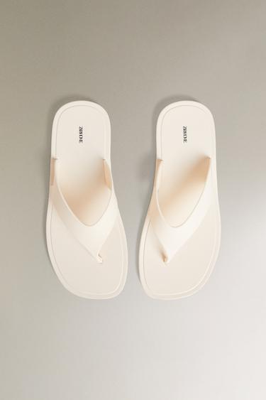 RUBBERISED FLAT SANDALS - Ecru White by Zara - Image 2