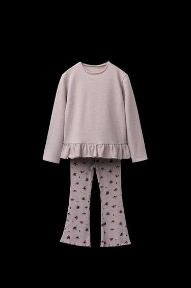 Zara PRINTED SOFT TOUCH T-SHIRT AND LEGGINGS SET - Pink