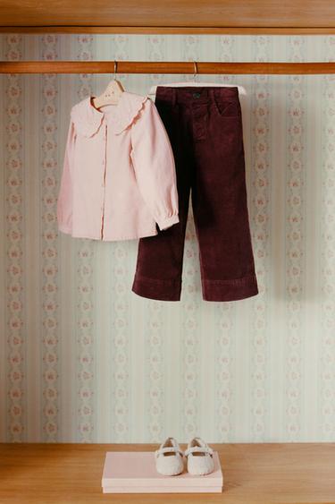 CHEMISE EN VELOURS CÔTELÉ À COL CLAUDINE ET BRODERIES - Rose moyen de Zara - Image 5