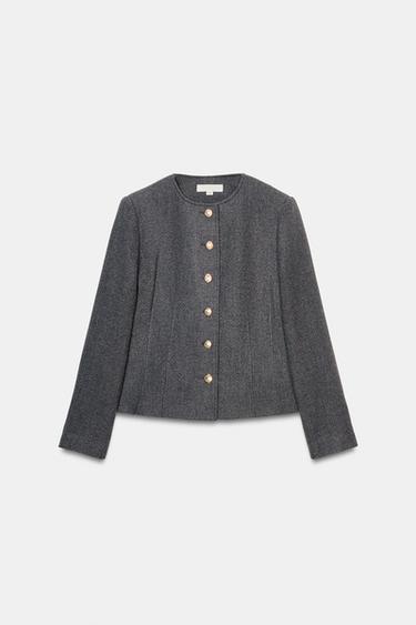 FITTED ROUND NECK BLAZER - Grey by Zara