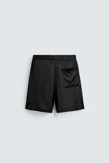 RELAXED FIT SATIN BERMUDA SHORTS - Black by Zara - Image 7