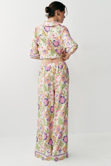 FLORAL PRINT LINEN BLEND TROUSERS - Multicoloured by Zara - Image 3