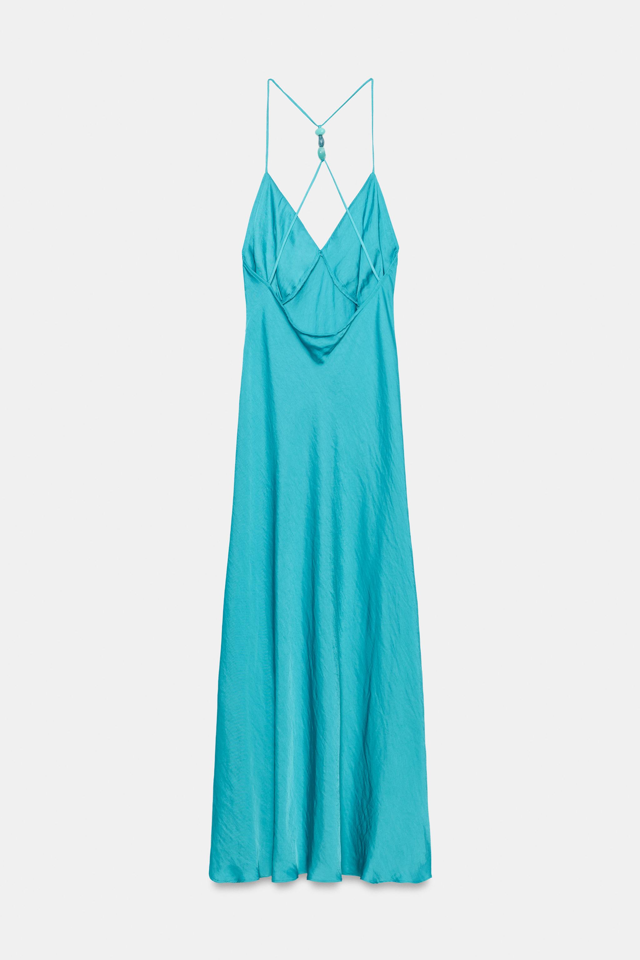 Женские платья Zara BEADED BACK SATIN EFFECT DRESS — фото 9