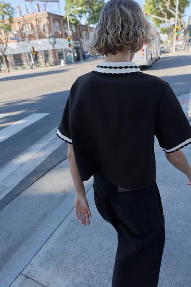 CONTRAST POLO TOP - Black by Zara - Image 2