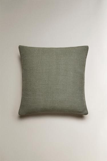 JUTE AND COTTON CUSHION COVER - Green by Zara