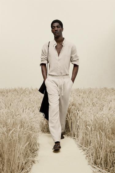 CHEMISE REGULAR FIT 100% LIN - Beige clair de Zara