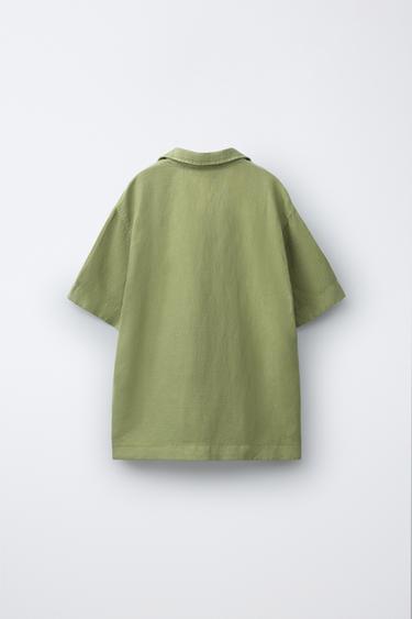 CHEMISE FLUIDE AVEC LIN - Vert olive de Zara - Image 1