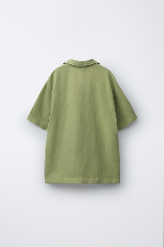 CHEMISE FLUIDE AVEC LIN - Vert olive de Zara - Image 1