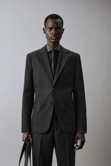 TEXTURED CHECK SUIT TROUSERS - Anthracite Grey by Zara