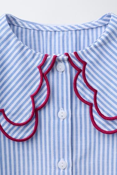 STRIPED SHIRT WITH DOUBLE COLLAR - Blue by Zara - Image 2