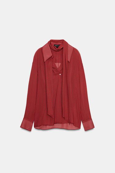 BLOUSE IMPRIMÉE À NŒUDS ZW COLLECTION - Rouge de Zara - Image 7