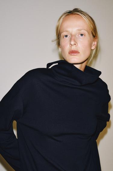 Zara HIGH NECK SWEATSHIRT - Navy blue