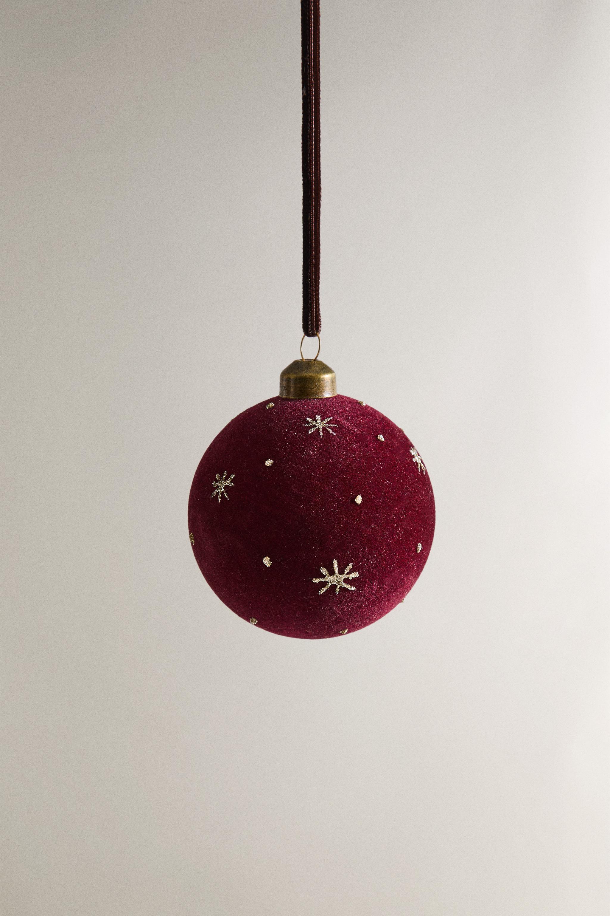 VELVET STAR PRINT CHRISTMAS TREE BALL ORNAMENT
