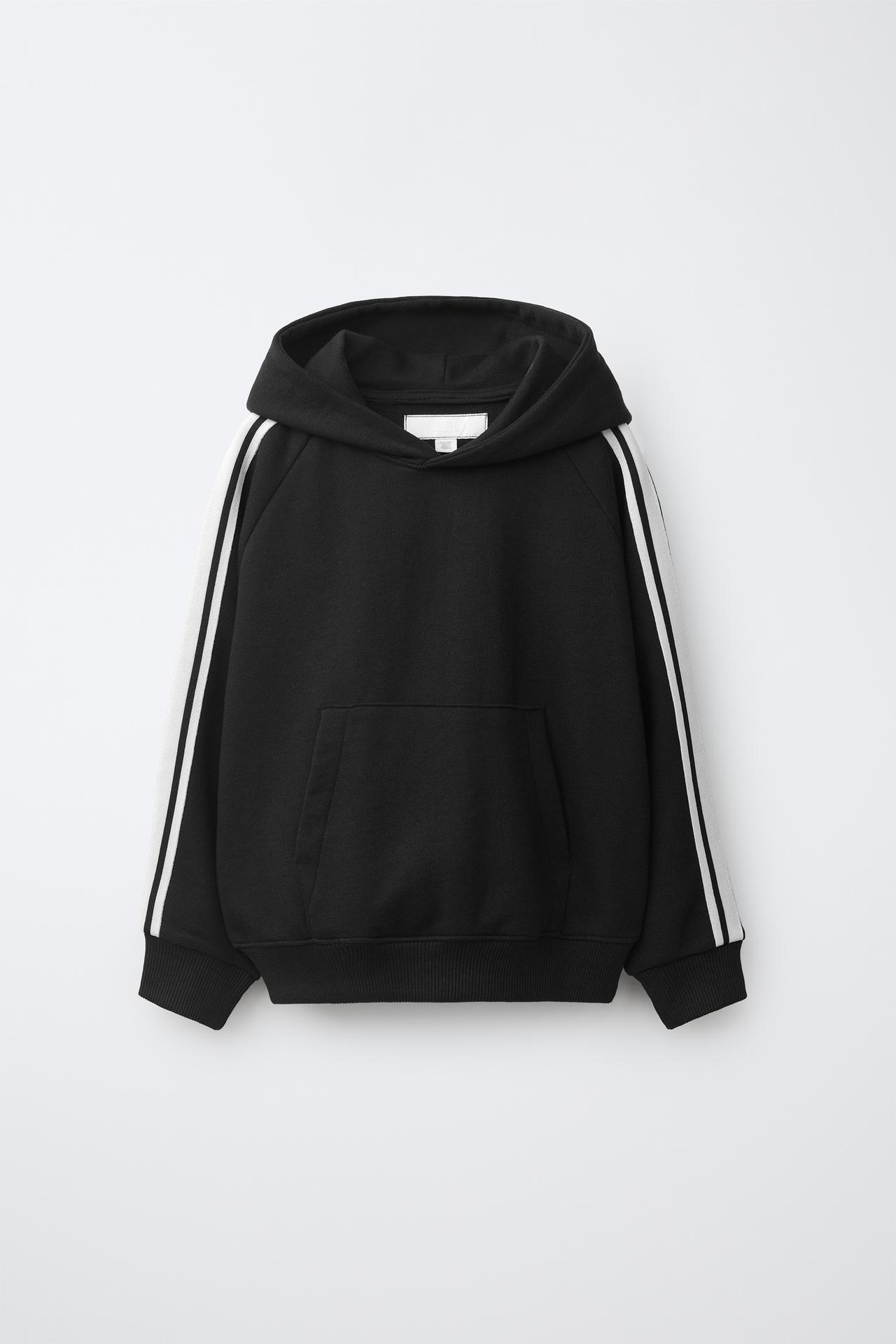 HOODIE AND SIDE-STRIPE PANTS SET — Black