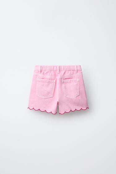 SHORT EN SERGÉ MOM FIT ONDULÉ - Rose de Zara - Image 1