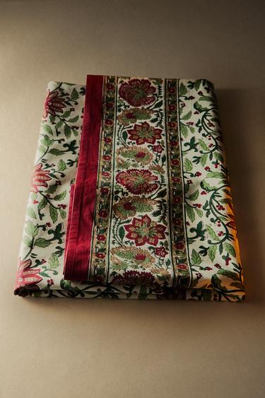 CHRISTMAS FLORAL COTTON TABLECLOTH — Green 1