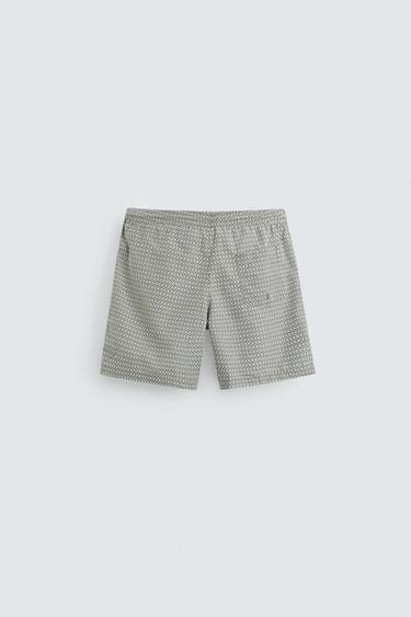 GEOMETRIC PRINT MID-LENGTH SWIMMING TRUNKS - Khaki by Zara - Image 1