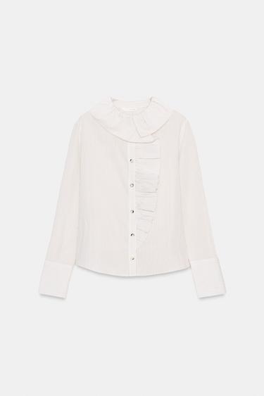 STRIPED SHIRT WITH RUFFLES - Black / White by Zara
