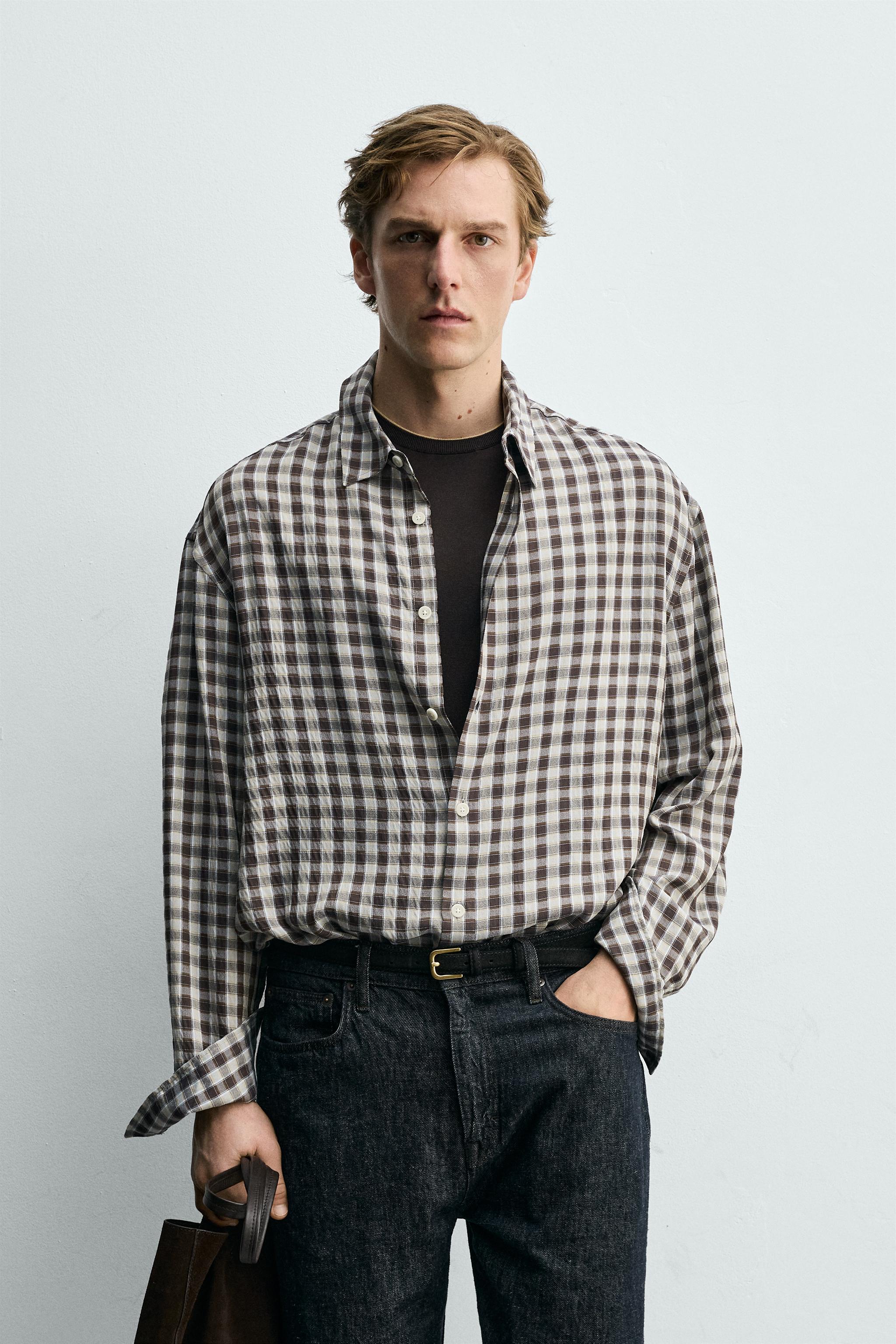FLOWY PLAID SHIRT - Brown | ZARA United States