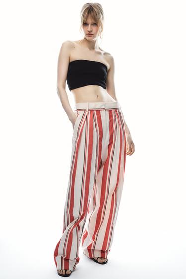 ZW COLLECTION STRIPED TROUSERS WITH DARTS - Red / White by Zara - Image 0