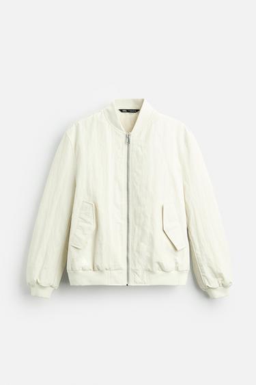 Zara PADDED BOMBER JACKET - Ecru
