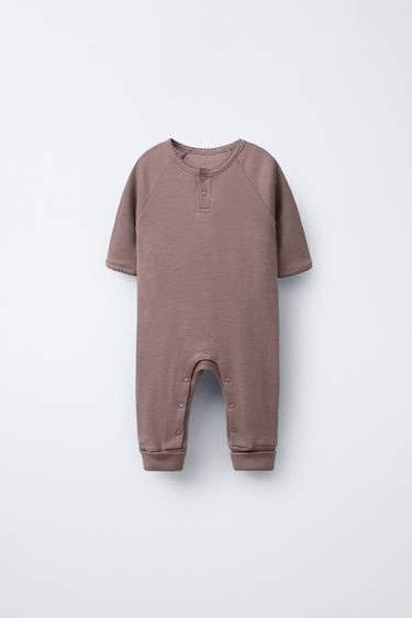 Zara 0-18 MONTHS/ MERINO WOOL BLEND ONE PIECE PAJAMAS - Brown