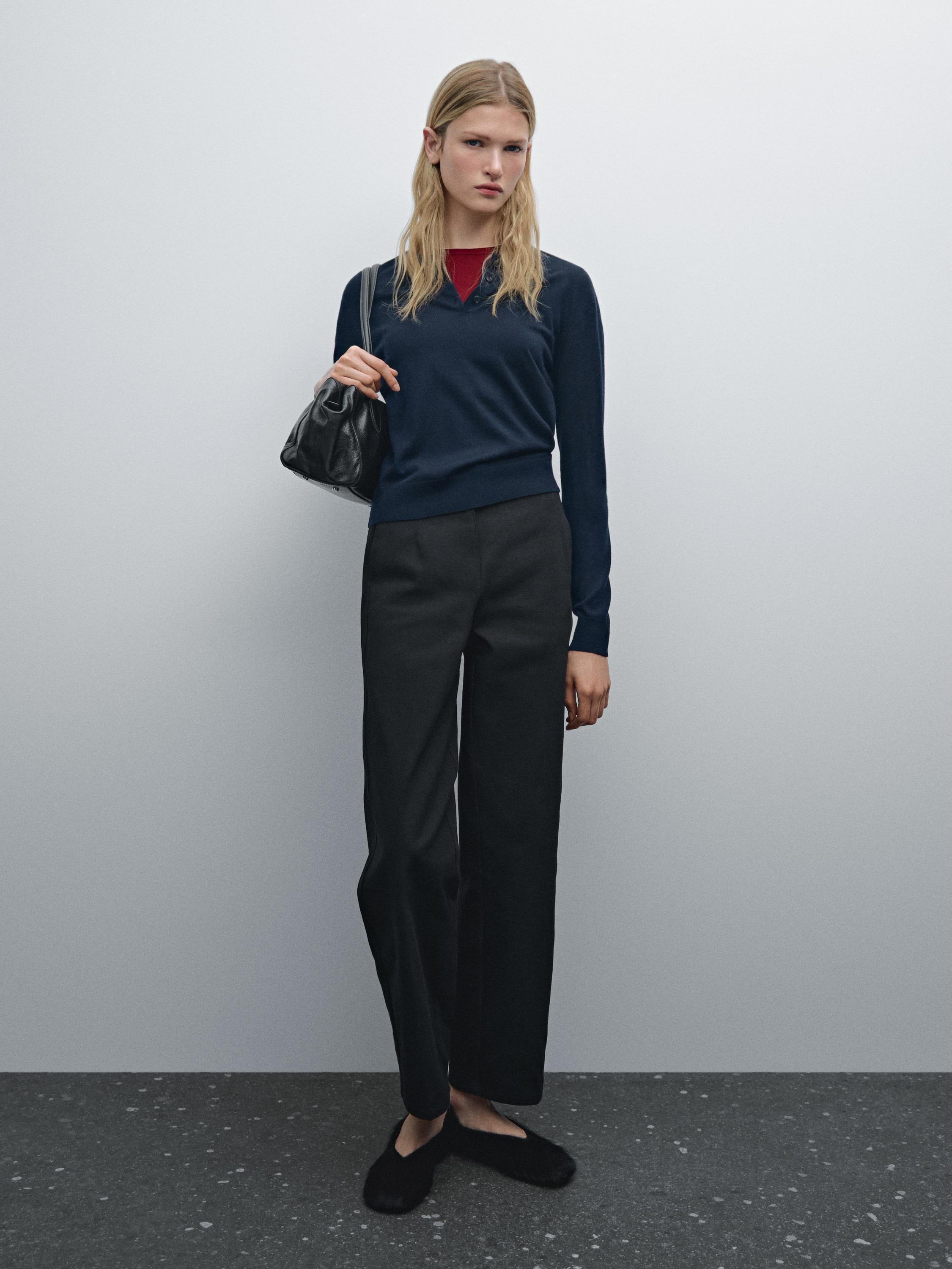 Wide-leg cotton trousers with no waistband - Black | ZARA Wide-leg cotton trousers with no waistband - Black | ZARA