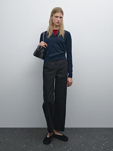 Zara Wide-leg cotton trousers with no waistband - Black - Image 0