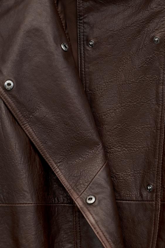 BLOUSON 100 % CUIR À COL MONTANT ZW COLLECTION - Marron de Zara - Image 10