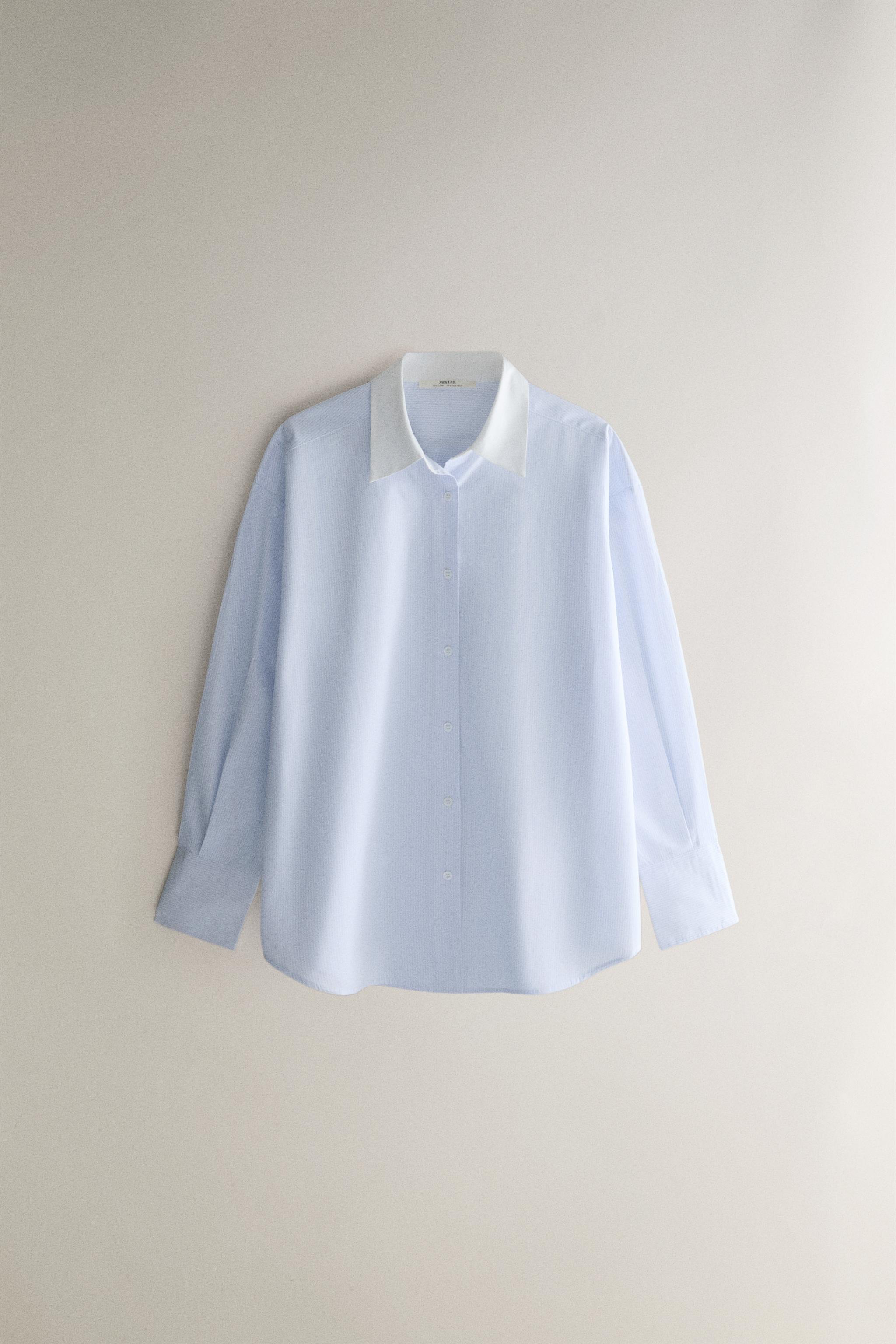 STRIPED SHIRT WITH COLLAR - Blue | ZARA Canada