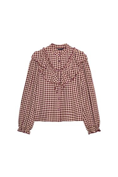 بلوزة بفريلز ومربعات - بورجندي الخاص بـ Zara