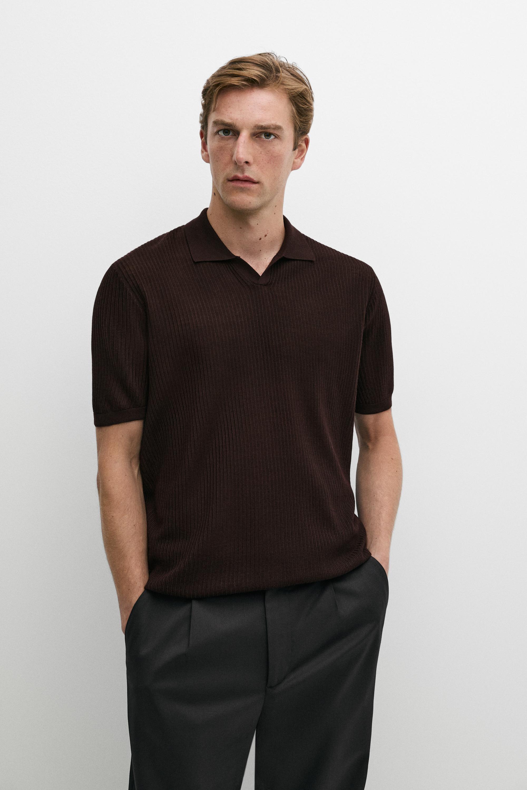 Wool blend short sleeve knit polo — TYEFUXIA