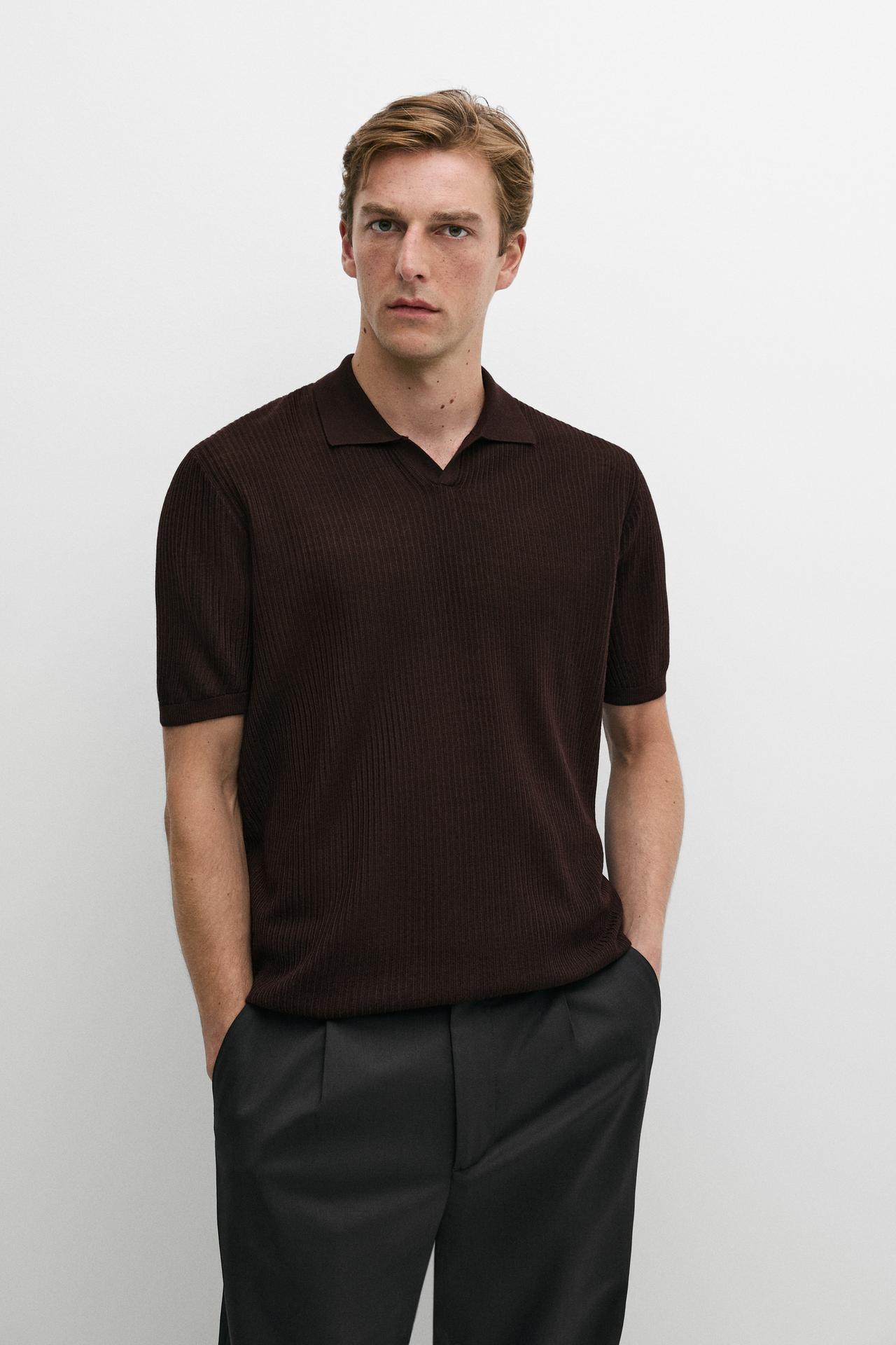 Wool blend short sleeve knit polo — TYEFUXIA