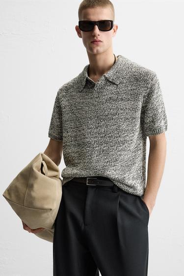 SHINY KNIT POLO SHIRT - Black by Zara