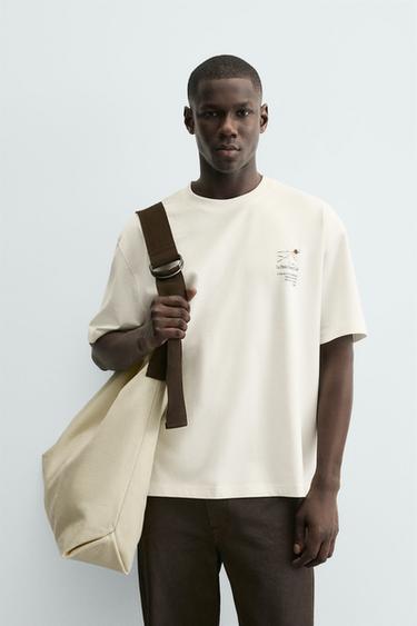 CAMISETA COM ESTAMPAS COMBINADAS - Branco-marfim da Zara
