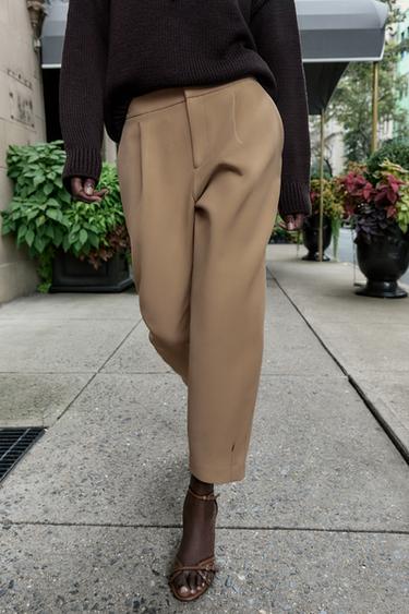 PLEATED CARROT TROUSERS - camel by Zara - Image 1