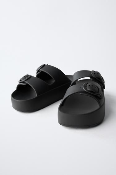 RUBBERISED BUCKLE SANDALS - Black by Zara - Image 2