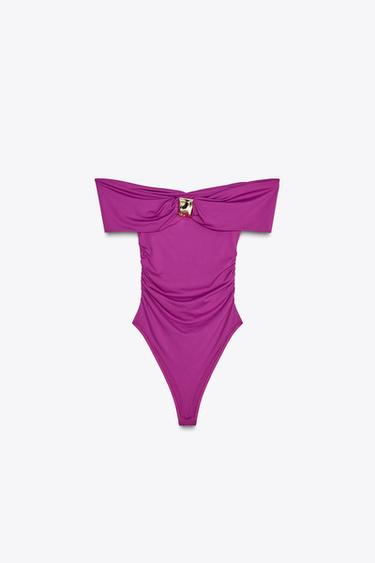 POLYAMIDE BANDEAU BODYSUIT - Dark fuchsia by Zara
